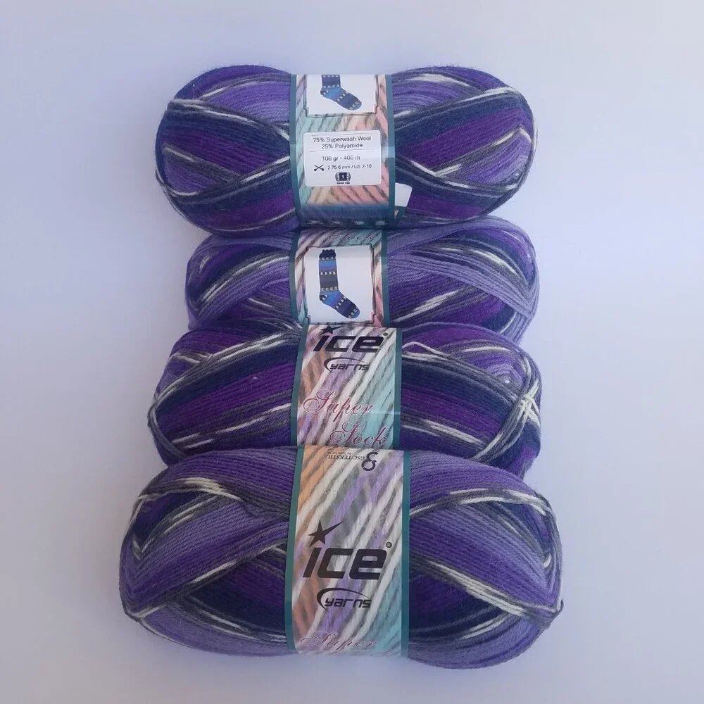 4-pack Ice Yarns Super Sock in Purple Shades Grey 4 skeins of yarn